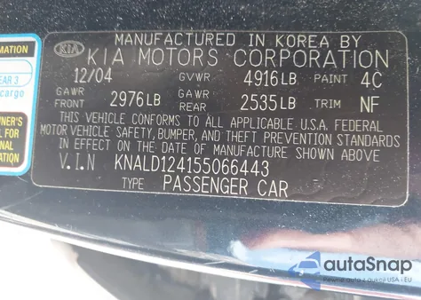 2005 Kia Amanti z USA, uszkodzony, nr VIN KNALD124155066443